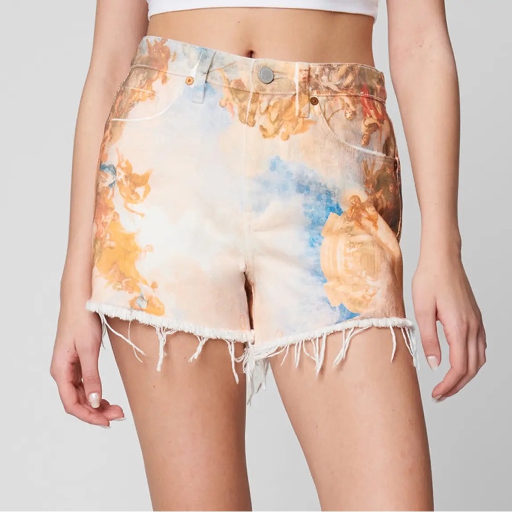 BLANKNYC Photo Print Cutoff Denim Shorts in Different World